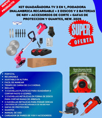 Guadañadora Tv 3 En 1 Podadora Portátil Inalámbrica + 2 Baterías De 48V  + Accesorios. Gratis Gafas Y Guantes De Protección New