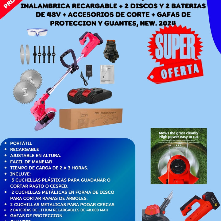 Guadañadora Tv 3 En 1 Podadora Portátil Inalámbrica + 2 Baterías De 48V  + Accesorios. Gratis Gafas Y Guantes De Protección New