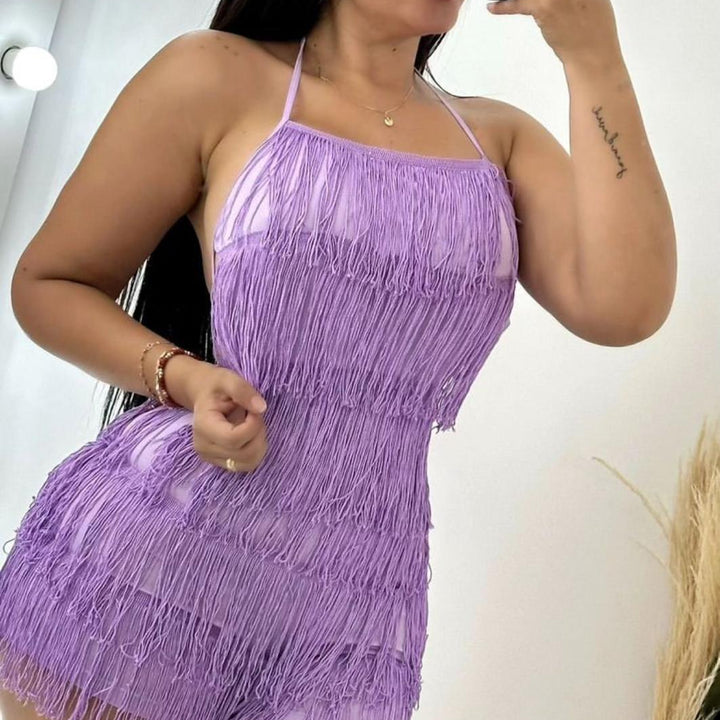 VESTIDO FLECOS AMARRE EN ESPALDA