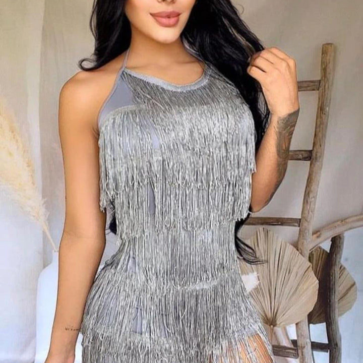 VESTIDO FLECOS AMARRE EN ESPALDA