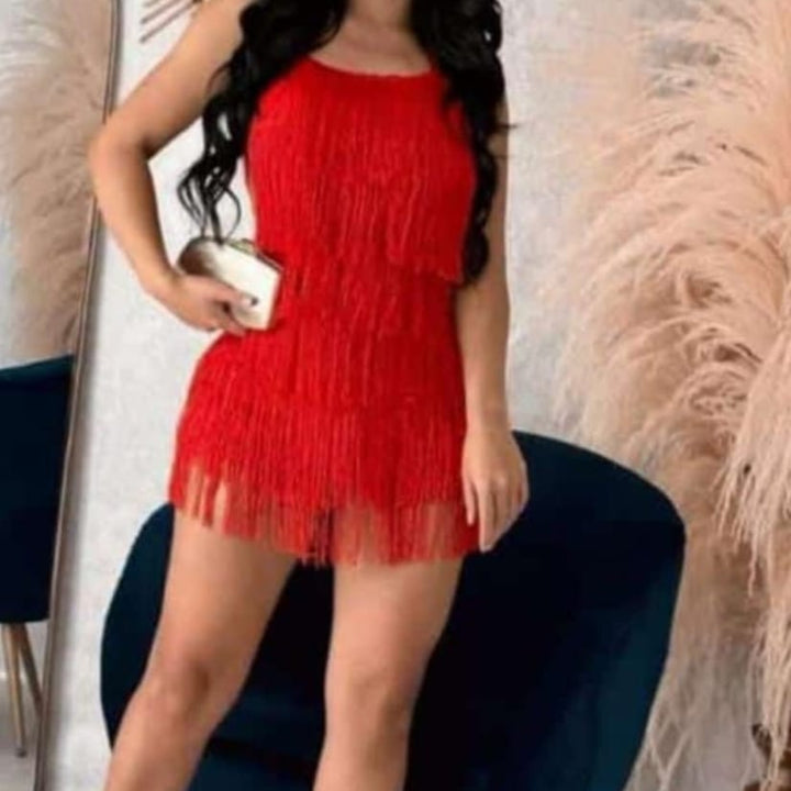 VESTIDO FLECOS AMARRE EN ESPALDA