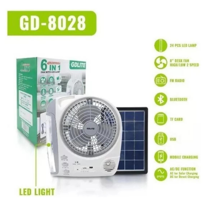 Ventilador Recargable Panel Solar 6 En 1