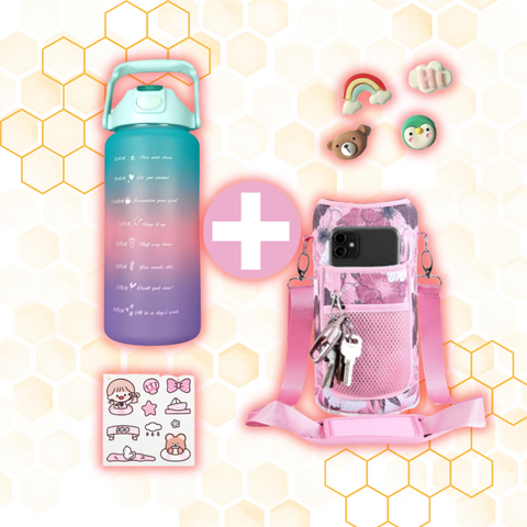 Botella De Agua Motivacional 2000 Ml Con Funda Sticker Pines