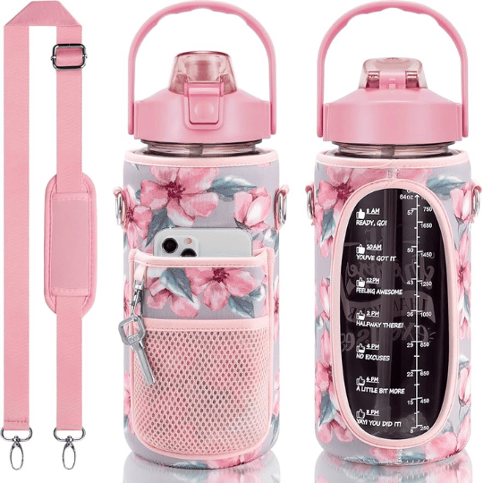 Botella De Agua Motivacional 2000 Ml Con Funda Sticker Pines