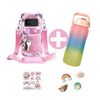 Botella De Agua Motivacional 2000 Ml Con Funda Sticker Pines