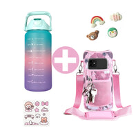 Botella De Agua Motivacional 2000 Ml Con Funda Sticker Pines