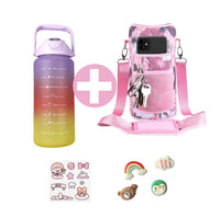 Botella De Agua Motivacional 2000 Ml Con Funda Sticker Pines